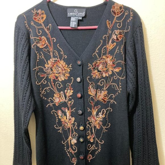 Vintage Carole Little Black Knit Button Front Sweater Maxi Dress Petite Medium - Picture 1 of 5